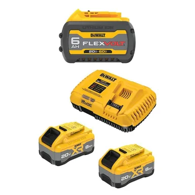 DeWalt DCB606WB2108-2C, bundle: Flexvolt 20V/60V MAX Lithium-Ion 6. 0Ah Battery Pack, (2) 20V MAX XR Lithium-Ion POWERPACK 8.0 Ah Batteries and Charger
