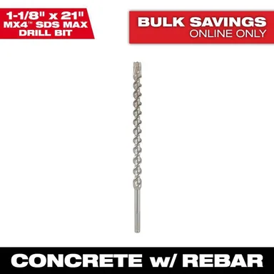 Milwaukee 48-20-8466, accessory: 1-1/8 in. x 21 in. 4-Cutter SDS-MAX Carbide Drill Bit (photograph from the Home Depot listing)