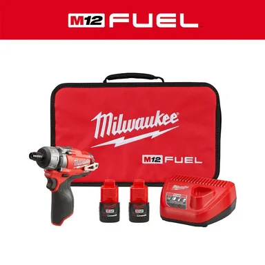 Milwaukee 2402-22, kit: M12 FUEL 12V Lithium-Ion Brushless Cordless 1/4 in. Hex 2-Speed Screwdriver Kit W/(2) 2.0h Batteries & Bag