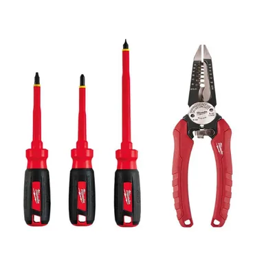 Milwaukee 48-22-2202-48-22-3079, bundle: Electrician's 4-Piece Insulated Hand Tool Set with Screwdrivers and Wire Strippers