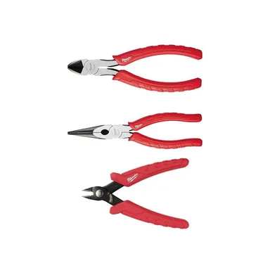 Milwaukee 48-22-6106-48-22-6101-48-22-6105, bundle: 6" Comfort Grip Diagonal Cutting Pliers, 8" Comfort Grip Long Nose Pliers, and Mini Flush Cutters