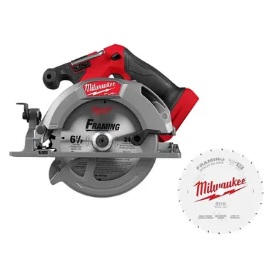 Milwaukee 2833-20-48-40-0720, bundle: M18 FUEL 18V Lithium-Ion Brushless Cordless 6-1/2 in. Circular Saw (Tool-Only) with 24-Tooth Carbide Framing Blade