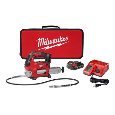 Milwaukee 2646-21CT, kit: M18 18V Lithium-Ion Cordless Grease Gun 2-Speed with (1) 1.5Ah Batteries, Charger, Tool Bag