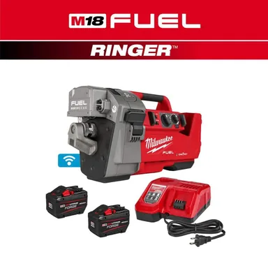Milwaukee 2928-22, kit: M18 FUEL RINGER Roll Groover For 2 in. - 6 in. Sch 10/40 Kit w/ (2) 12Ah FORGE Batteries & Charger (photograph from the Home Depot listing)