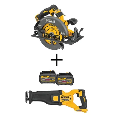 DeWalt DCS578BW3896062, bundle: FLEXVOLT 60V MAX 7-1/4 in. Cordless Brushless Circular Saw, 60V Recip Saw, and (2) 6.0Ah Batteries
