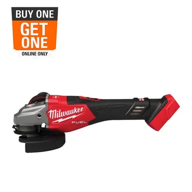 Milwaukee 3671-20, bare tool: M18 FUEL 18V Lithium-Ion Brushless Cordless 4-1/2 in./6 in. Braking Grinder with Slide Switch (Tool-Only) (photograph from the Home Depot listing)