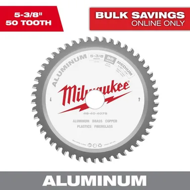 Milwaukee 48-40-4075, accessory: 5-3/8 in. x 50 Carbide Teeth Aluminum Cutting Circular Saw Blade