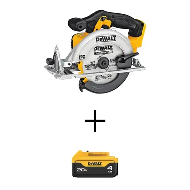 DeWalt DCS391BWDCB204, bundle: 20V MAX Cordless 6-1/2 in. Circular Saw and (1) 20V MAX Premium Lithium-Ion 4.0Ah Battery