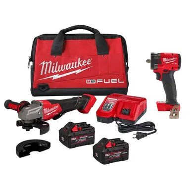 Milwaukee 3670-22-2854-20, bundle: M18 FUEL 18-Volt Lith-Ion Cordless 4-1/2 in. /6 in. Braking Grinder w/ Two XC 8.0 Ah Battery & 3/8 in. Impact Wrench