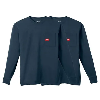 Milwaukee 606BL-2X-606BL-2X, bundle: Men's 2X-Large Blue GRIDIRON Cotton/Polyester Long-Sleeve Pocket T-Shirt (2-Pack)