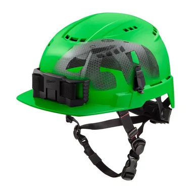 Milwaukee 48-73-1370, accessory: BOLT Green Type 2 Class C Front Brim Vented Safety Helmet with IMPACT-ARMOR Liner (photograph from the Home Depot listing)