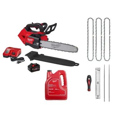 Milwaukee 2826-21T-49162819-49162881-48162838, unclassified: M18 FUEL 14 in. Battery Top Handle Chainsaw Kit w/ 14 in. Chainsaw Chain (3 PK), 4 PC Chain Sharpening, Bar & Chain Oil