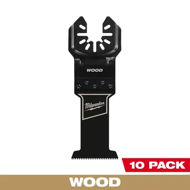 Milwaukee 49-25-1100, accessory: 1-3/8 in. High Carbon Steel Universal Fit Wood Cutting Multi-Tool Oscillating Blade (10-Pack) (photograph from the Home Depot listing)