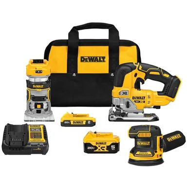 DeWalt DCK307D1P1, bundle: 20-Volt Maximum Lithium-Ion Cordless 3-Tool Combo Kit with 2.0 Ah Battery, 5.0 Ah Battery, Charger and Bag (photograph from the Home Depot listing)