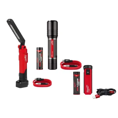 Milwaukee 2128-21-2162-21-48-59-2013, bundle: 550 Lumens LED USB Stick Light with Magnet and 2,000 Lumens USB Flashlight with USB Charger and Power Source Kit