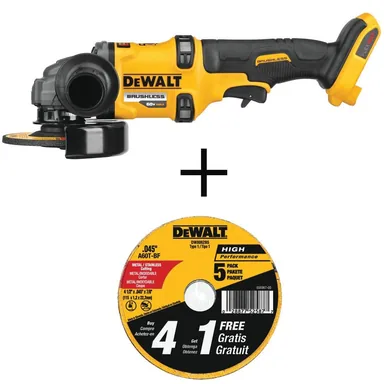 DeWalt DCG418BW8062B5, bundle: FLEXVOLT 60V MAX Cordless Brushless 4.5-6 in. Small Angle Grinder (Tool Only) and Metal Cutting Wheel (5 Pack)