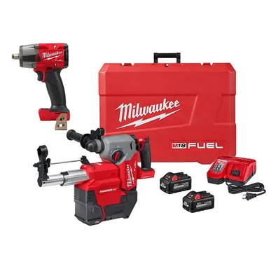 Milwaukee 2914-22DE-2962-20, bundle: M18 FUEL ONE-KEY 18V Lithium-Ion Brushless Cordless 1 in. SDS-Plus Rotary Hammer W/Dust Ext Kit + 1/2 in. Impact Wrench
