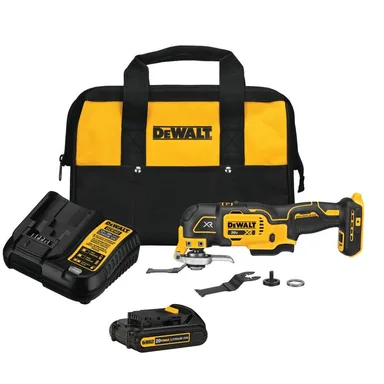 DeWalt DCS356C1, kit: 20V MAX XR Cordless Brushless 3-Speed Oscillating Multi Tool with (1) 20V 1.5Ah Battery and Charger (photograph from the Home Depot listing)