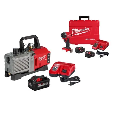 Milwaukee 2941-21-2953-22, bundle: M18 18V Lithium-Ion Cordless 5 CFM Vacuum Pump Kit and M18 FUEL 1/4 in. Hex Impact Driver Kit with Two 5.0Ah Batteries