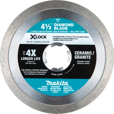 Makita E-07397, accessory: Makita E-07397 X-LOCK 4-1/2" Continuous Rim Diamond Blade for Ceramic and Granite Cutting
