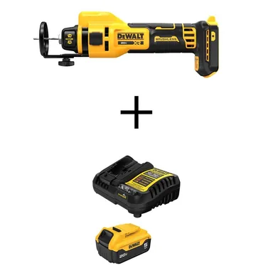 DeWalt DCE555BWDCB205C, bundle: 20V XR Lithium-Ion Cordless Rotary Drywall Cut-Out Tool with 20V MAX XR 5.0 Ah Battery Pack and Charger