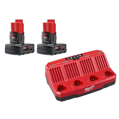 Milwaukee 48-11-2442-48-59-1204, bundle: M12 12-Volt Lithium-Ion XC Extended Capacity 4.0 Ah Battery Pack (2-Pack) with M12 4 Port Charger