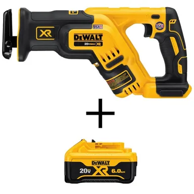 DeWalt DCS367BwDCB206, bundle: 20V MAX XR Cordless Brushless Compact Reciprocating Saw and (1) 20V 6.0Ah Battery