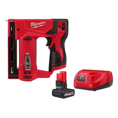 Milwaukee 2447-20-48-59-2450B, bundle: M12 12-Volt Lithium-Ion Cordless 3/8 in. Crown Stapler with HIGH OUTPUT XC5. 0 Starter Kit
