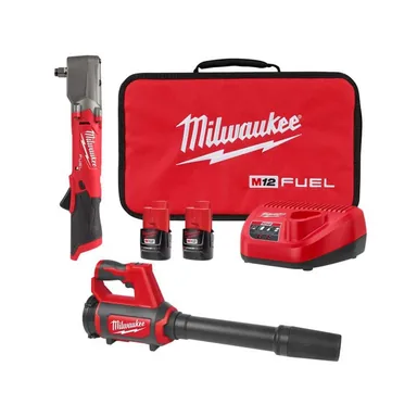 Milwaukee 2565-22-0852-20, bundle: M12 FUEL 12V Lithium-Ion Brushless Cordless 1/2 in. Right Angle Impact Wrench Kit w Two 2.0 Ah Batteries & Spot Blower