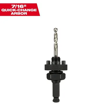 Milwaukee 49-56-9100E, accessory: 7/16 in. Quick Change Large Hole Saw Arbor with Pilot Drill Bit (photograph from the Home Depot listing)