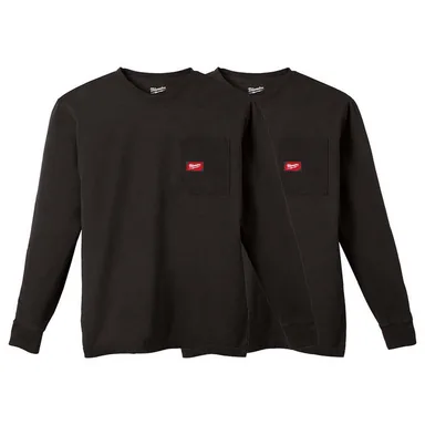 Milwaukee 606B-L-606B-L, bundle: Men's Large Black GRIDIRON Cotton/Polyester Long-Sleeve Pocket T-Shirt (2-Pack)