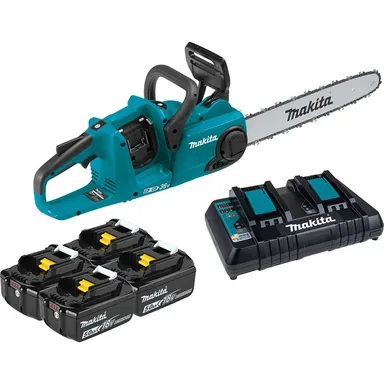 Makita XCU04PT1, kit: Makita XCU04PT1 18V X2 36V 16" Cordless Brushless Chainsaw Kit w/ 4 Batteries
