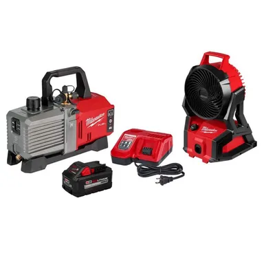 Milwaukee 2941-21-0818-20, bundle: M18 18 Volt Lithium Ion Cordless 5 CFM Vacuum Pump Kit with M18 18V Brushless Cordless PACKOUT Jobsite Fan