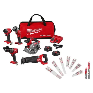 Milwaukee 3697-25-49-22-1216Y, bundle: M18 FUEL 18V Li-Ion Cordless Combo Kit (5-Tool) with Two 5.0 Ah Batteries, 1 Charger 1 Bag w/ Recip Blade Set