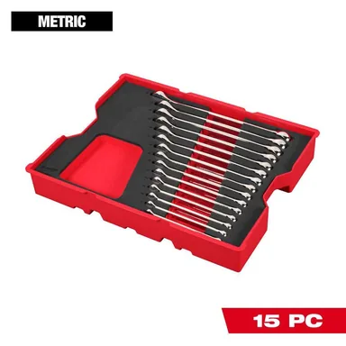 Milwaukee 48-22-0154, unpowered: Metric Combination Wrench Set with Tray for PACKOUT Drawers (15-Piece)