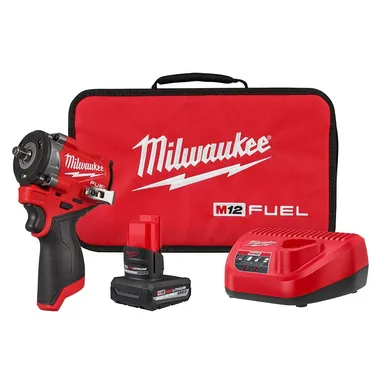 Milwaukee 2562-21, kit: M12 FUEL 12V Li-Ion Brushless Cordless Stubby 3/8 in. Impact Wrench Kit w/(1) 5.0 Ah High Output Battery