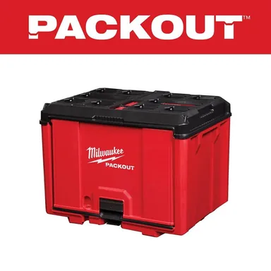 Milwaukee 48-22-8445, accessory: Packout 19.5 in. W x 14.7 in. H x 14.5 in. D Cabinet in Red (1-Piece) (photograph from the Home Depot listing)