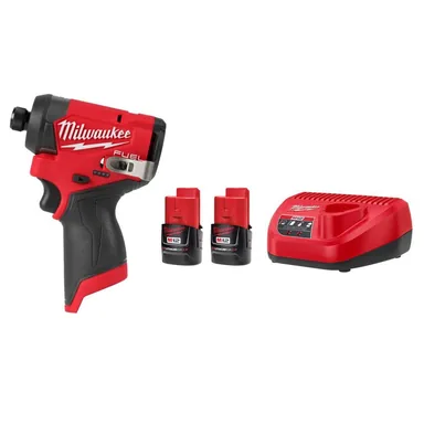 Milwaukee 3453-20-48-59-2420P, bundle: M12 FUEL 12V Lithium-Ion Brushless Cordless 1/4 in. Hex Impact Driver w/M12 Compact 2.0 Ah Battery (2-Pack) Starter Kit