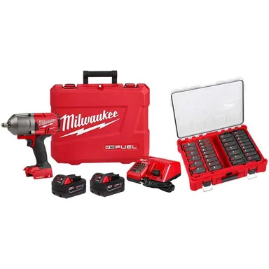 Milwaukee 2863-22R-49-66-6806, bundle: M18 FUEL ONE-KEY 18V Li-Ion Brushless Cordless 1/2 in. HiTorque Impact Wrench FR Kit w/PO SAE Metric Socket Set (31-PC)