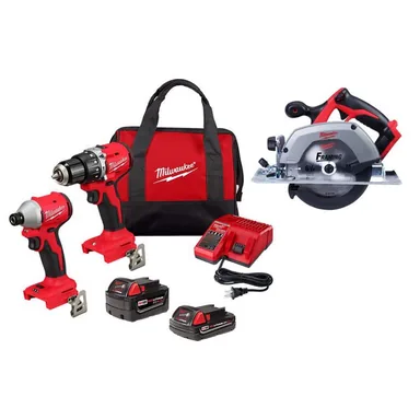 Milwaukee 3693-22CX-2630-20, bundle: M18 18-Volt Lith-Ion Brushless Cordless Compact Hammer Drill/Impact Combo Kit w/(2) Batteries & M18 6-1/2 in. Circ Saw