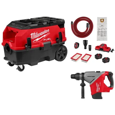 Milwaukee 0888-22HD-2918-20, bundle: M18 FUEL PACKOUT 9 Gal. Extractor w/ VACLINK with M18 FUEL 18V 1-3/4 in. SDS-Max Rotary Hammer (Tool-Only)