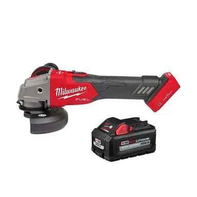 Milwaukee 2883-20-48-11-1865, bundle: M18 FUEL 18V Lith-Ion Brushless Cordless 4-1/2 in./5 in. Braking Grinder with Slide Switch w/ High Output 6.0 Ah Battery