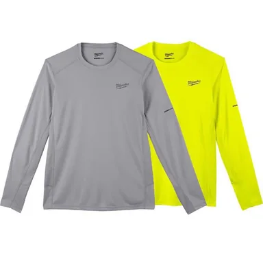 Milwaukee 415G-L-415HV-L, bundle: Men's Large Gray and High Visibility WORKSKIN Light Weight Performance Long Sleeve T-Shirt (2-Pack)