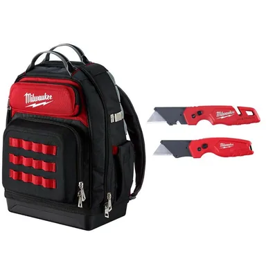 Milwaukee 48-22-8201-48-22-1503, bundle: Ultimate Jobsite Black 15 in. Backpack With 2 PK Flip Utility Knife Set