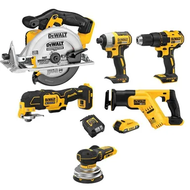 DeWalt DCK540D1WCW211B, bundle: 20V MAX Lithium-Ion Cordless Combo Kit (5-Tool) and 20V Cordless 5 in. Random Orbit Sander with 2 Ah Battery and Charger