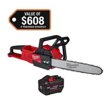 Milwaukee 2727-20-48-11-1813, bundle: M18 FUEL 18V 16 in. Brushless Cordless Battery Powered Chainsaw with (1) 12.0 Ah FORGE Battery