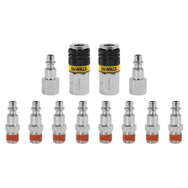 DeWalt DXCM036-0226, accessory: 1/4 in. NPT Industrial Couplers and Plugs, Includes: 8 Male Plugs, 2-Female Plugs, and 2-Female Couplers
