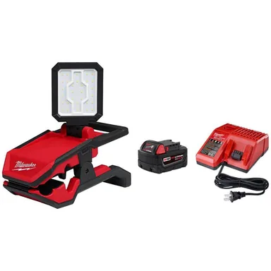 Milwaukee 2358-20-48-59-1850, bundle: M18 18-Volt 2000 Lumens Lithium-Ion Cordless Rover LED Clamping Flood Light w/ (1) 5Ah Battery & Charger