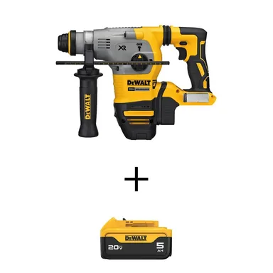DeWalt DCH293Bw5b, kit: 20V MAX Cordless Brushless 1-1/8 in. SDS Plus L-Shape Rotary Hammer and (1) 20V Premium Lithium-Ion 5.0Ah Battery