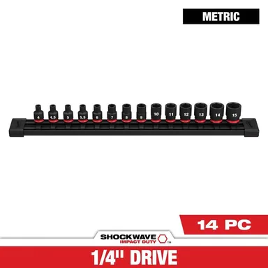 Milwaukee 49-66-7002, accessory: SHOCKWAVE 1/4 in. Drive Metric 6 Point Impact Socket Set (14-Piece)